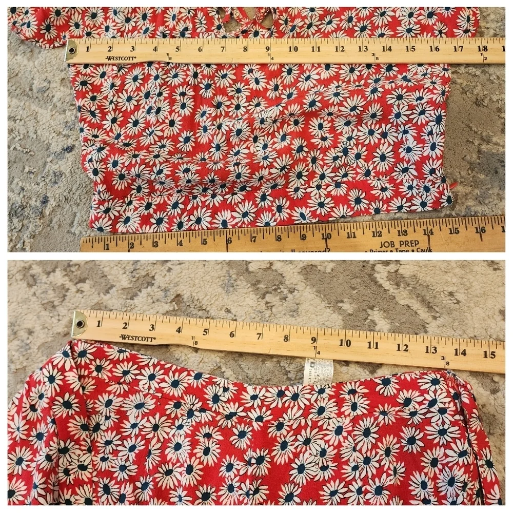 Zara 2-peice Set Skort (M) Top (L) Red‎ White Blue Floral Rayon